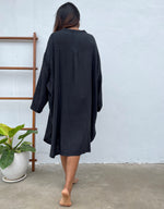 MALA handworks 41 in. Aura Double Gauze Cotton Midi Shirt Dress in Black