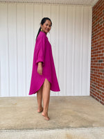 MALA handworks Aura Double Gauze Cotton Midi Shirt Dress in Pink Fuchsia 3
