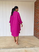 MALA handworks Aura Double Gauze Cotton Midi Shirt Dress in Pink Fuchsia 4