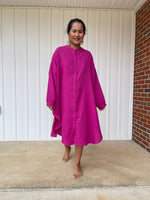 MALA handworks Aura Double Gauze Cotton Midi Shirt Dress in Pink Fuchsia 6