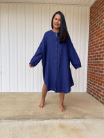 MALA handworks Aura Double Gauze Cotton Midi Shirt Dress in Sapphire Blue 2