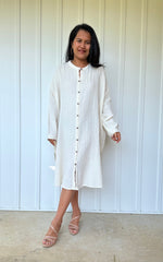 MALA handworks Aura Double Gauze Cotton Midi Shirt Dress in White