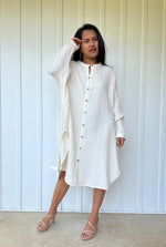 MALA handworks Aura Double Gauze Cotton Midi Shirt Dress in White