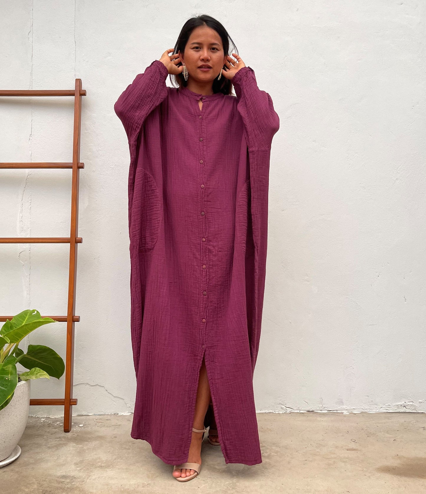 MALA handworks Aura Double Gauze Cotton Shirt Dress in Purple