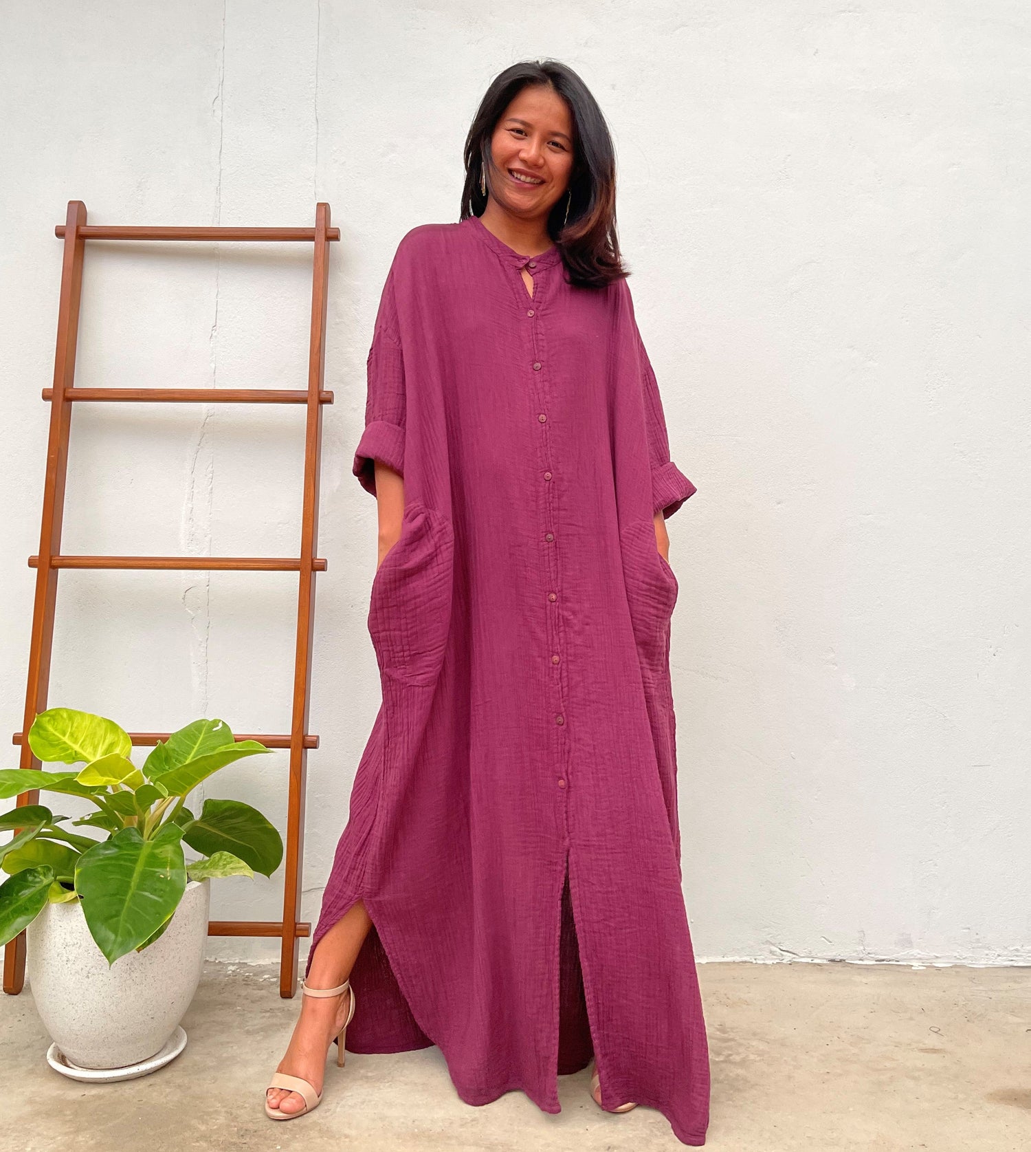 MALA handworks Aura Double Gauze Cotton Shirt Dress in Purple