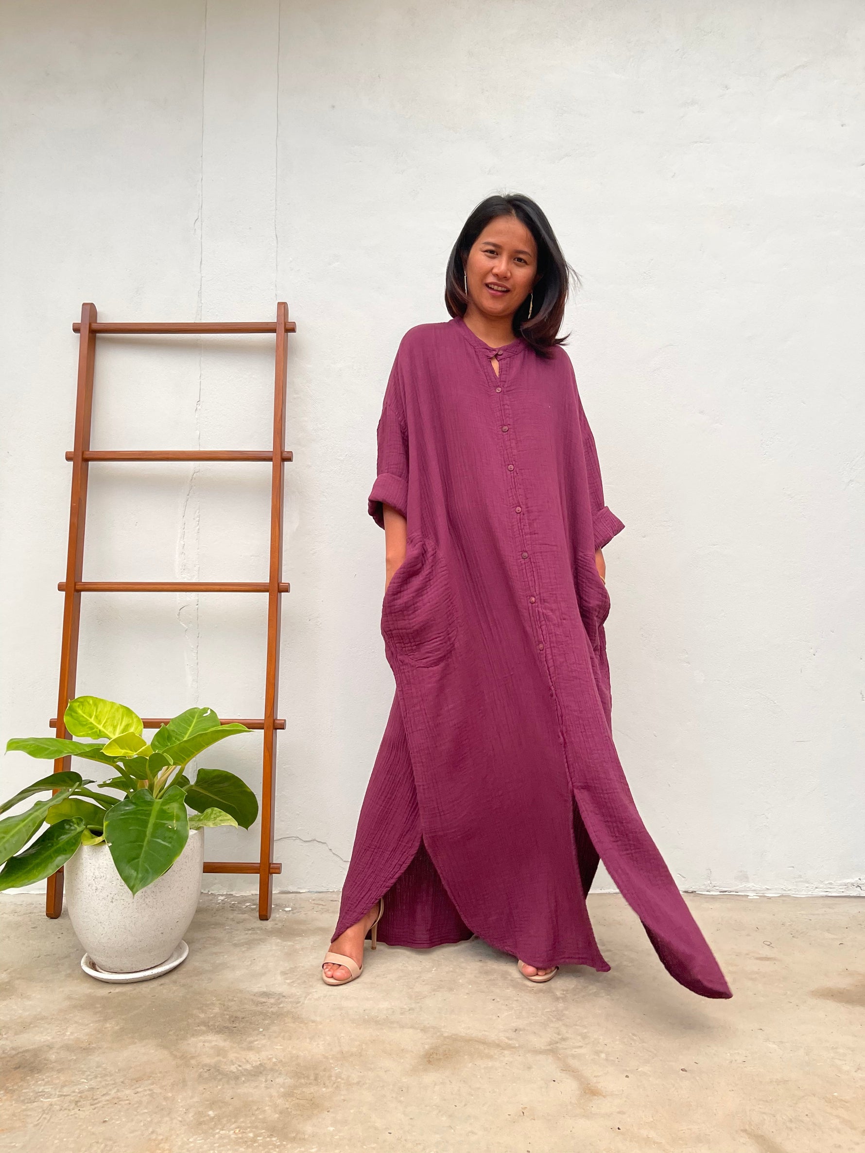 MALA handworks Aura Double Gauze Cotton Shirt Dress in Purple