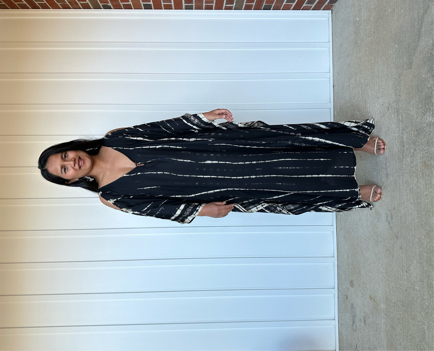 MALA handworks Bella Midi Kaftan in Black and off White with front Button