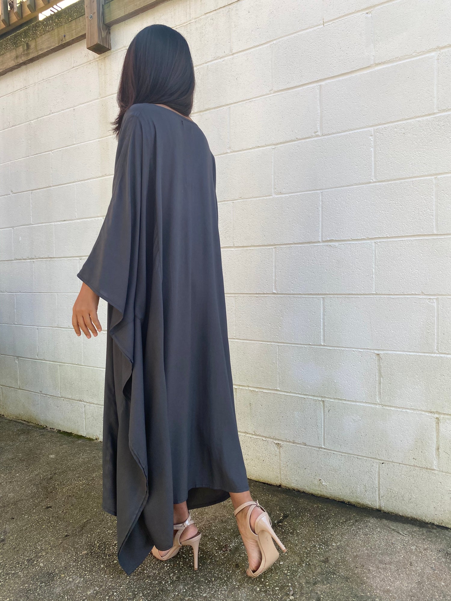 MALA handworks Bella Midi Kaftan in Dark Gray with front Button