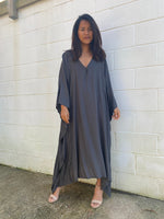 MALA handworks Bella Midi Kaftan in Dark Gray with front Button