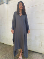 MALA handworks Bella Midi Kaftan in Dark Gray with front Button