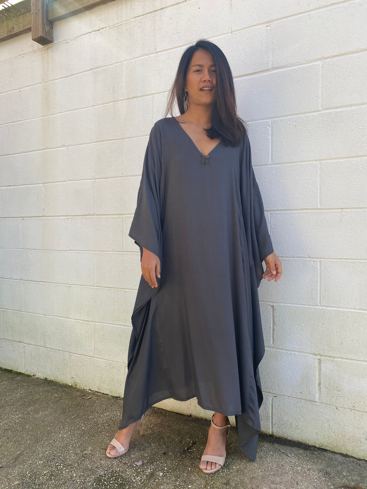 MALA handworks Bella Midi Kaftan in Dark Gray with front Button