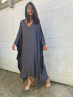 MALA handworks Bella Midi Kaftan in Dark Gray with front Button