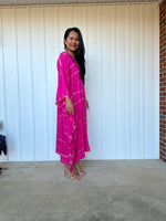 MALA handworks  Bella Midi Kaftan in Fuchsia Tie Dye with front Button
