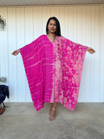 MALA handworks  Bella Midi Kaftan in Fuchsia Tie Dye with front Button