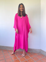 MALA handworks Bella Midi Kaftan in Fuchsia with front Button