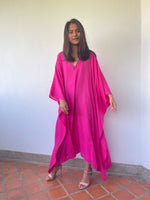 MALA handworks Bella Midi Kaftan in Fuchsia with front Button
