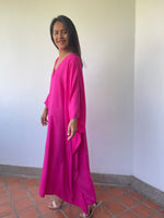 MALA handworks Bella Midi Kaftan in Fuchsia with front Button