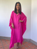 MALA handworks Bella Midi Kaftan in Fuchsia with front Button