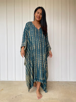 MALA handworks Bella Midi Kaftan in Green and Yellow Tie Dye with front Button