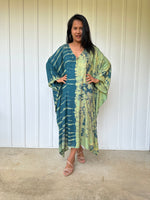 MALA handworks Bella Midi Kaftan in Green Tie Dye with front Button