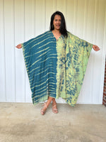 MALA handworks Bella Midi Kaftan in Green Tie Dye with front Button