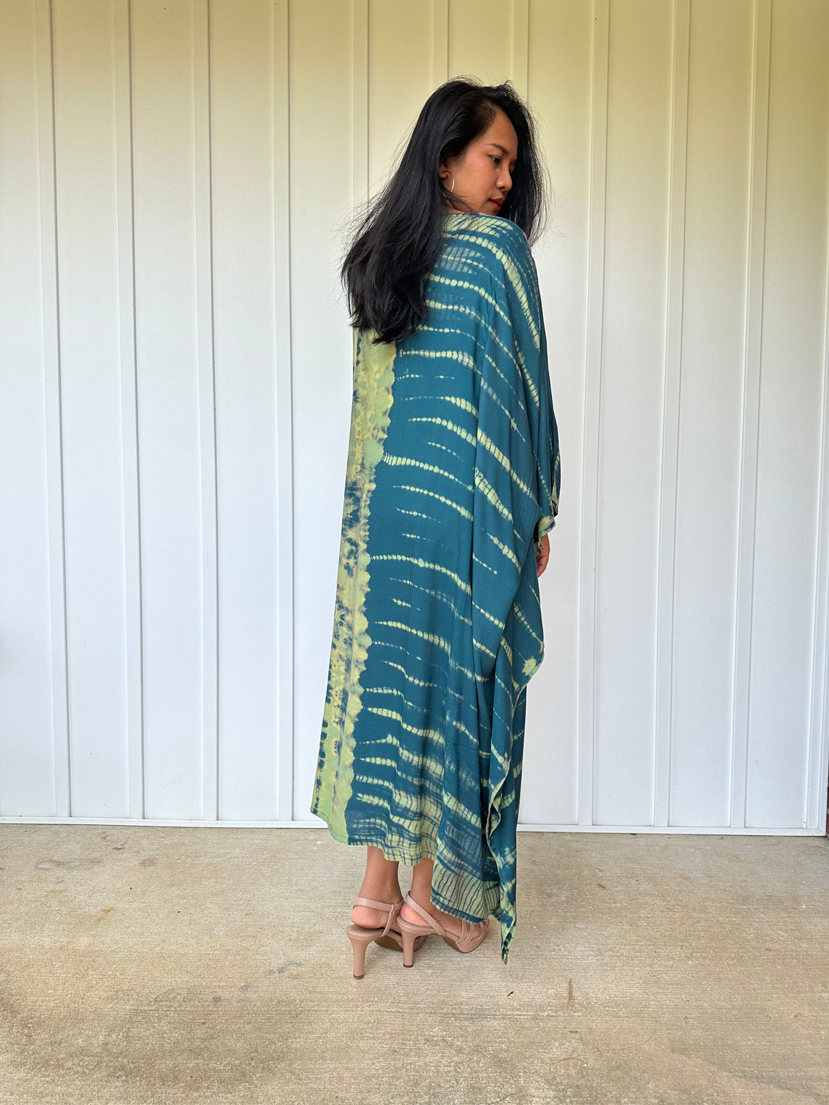 MALA handworks Bella Midi Kaftan in Green Tie Dye with front Button