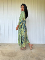 MALA handworks Bella Midi Kaftan in Green Tie Dye with front Button