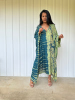 MALA handworks Bella Midi Kaftan in Green Tie Dye with front Button