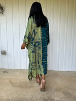 MALA handworks Bella Midi Kaftan in Green Tie Dye with front Button