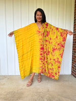 MALA handworks Bella Midi Kaftan in Yellow and Rainbow Tie Dye with Front Button