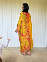 MALA handworks Bella Midi Kaftan in Yellow and Rainbow Tie Dye with Front Button