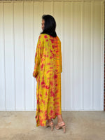 MALA handworks Bella Midi Kaftan in Yellow and Rainbow Tie Dye with Front Button