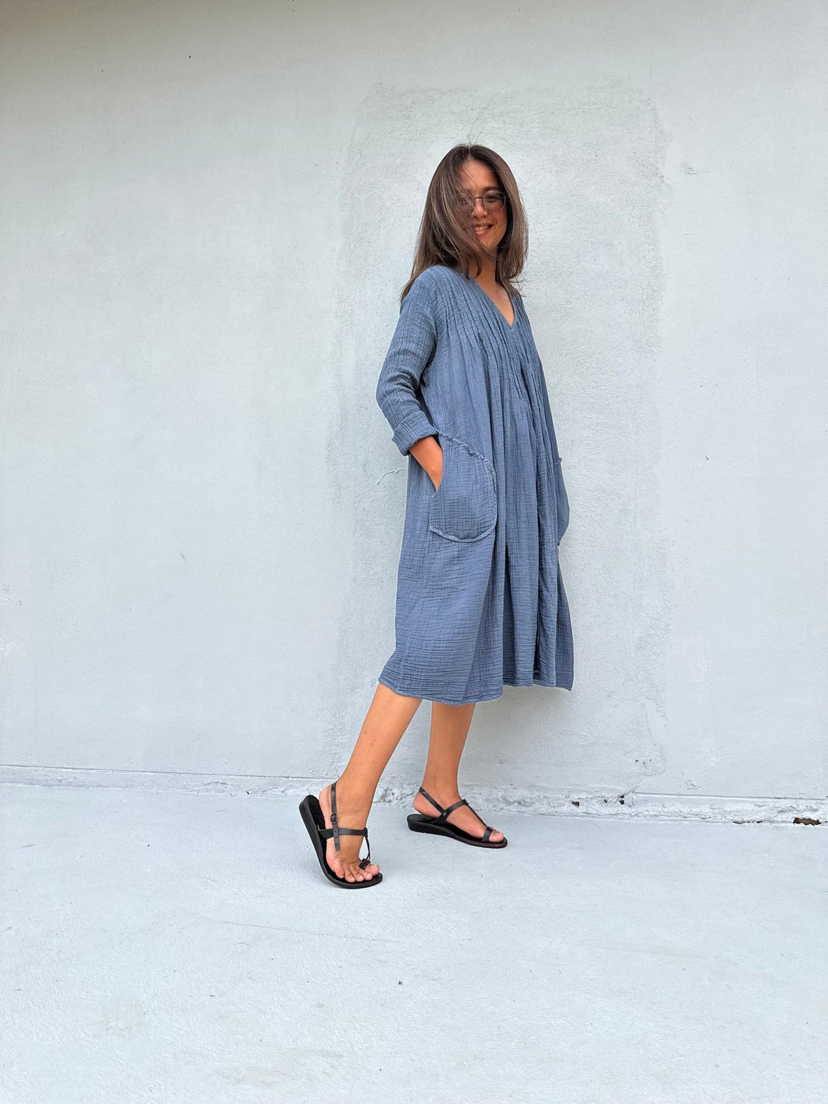 Mala Handworks Bree Double Gauze Cotton Dress in Blueberry