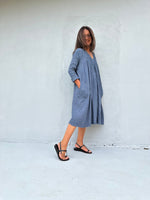 Mala Handworks Bree Double Gauze Cotton Dress in Blueberry