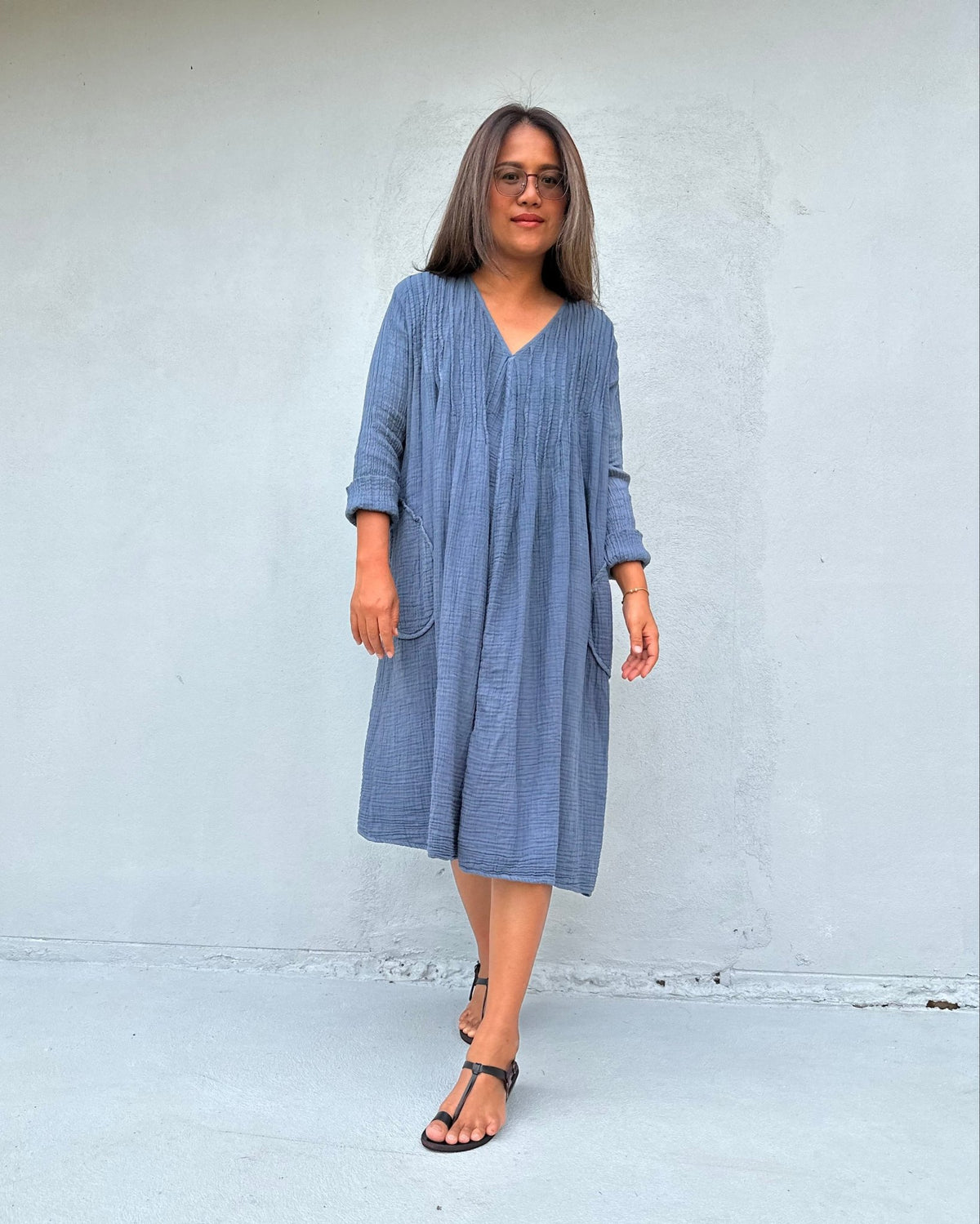 Mala Handworks Bree Double Gauze Cotton Dress in Blueberry