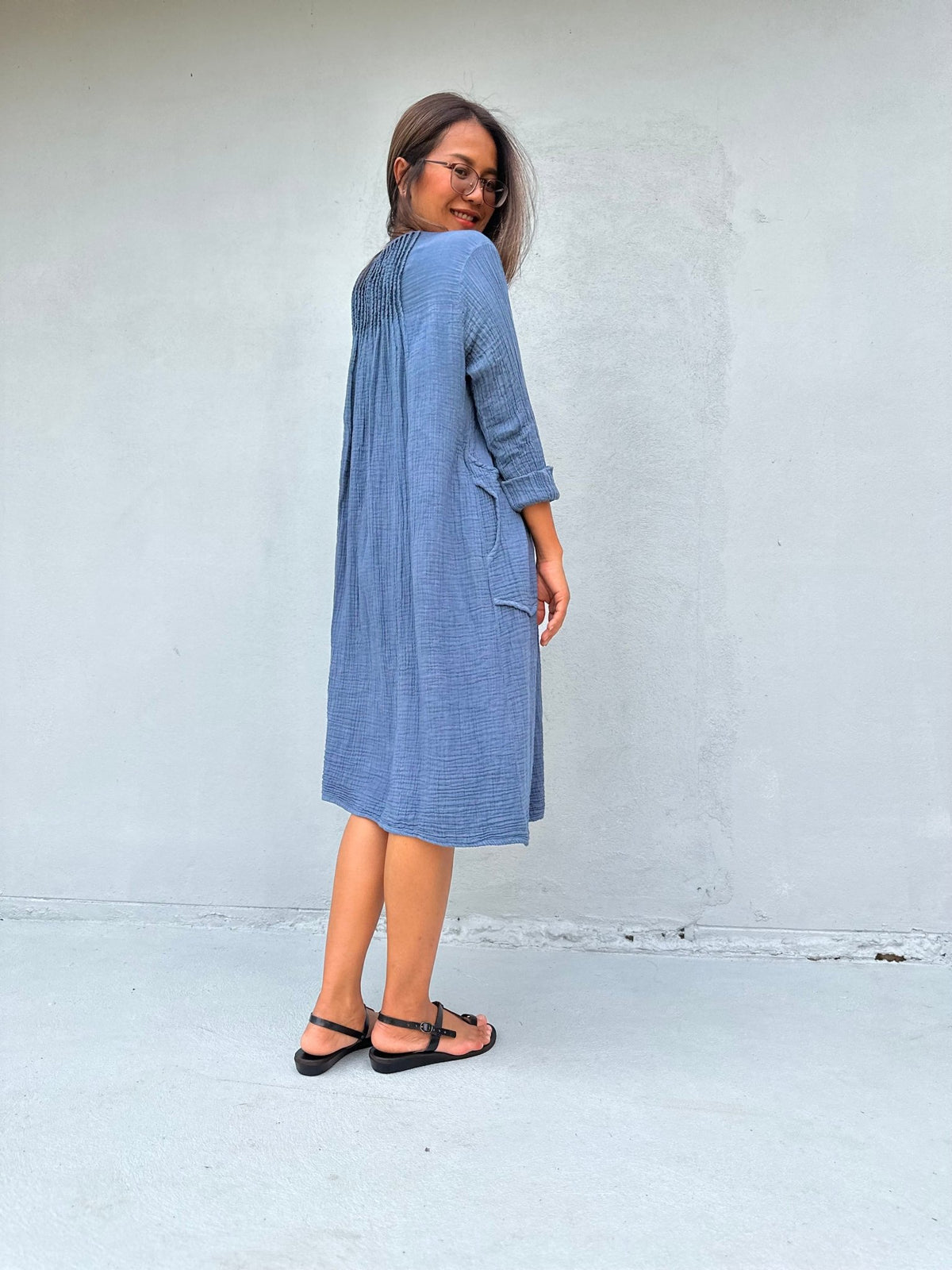 Mala Handworks Bree Double Gauze Cotton Dress in Blueberry