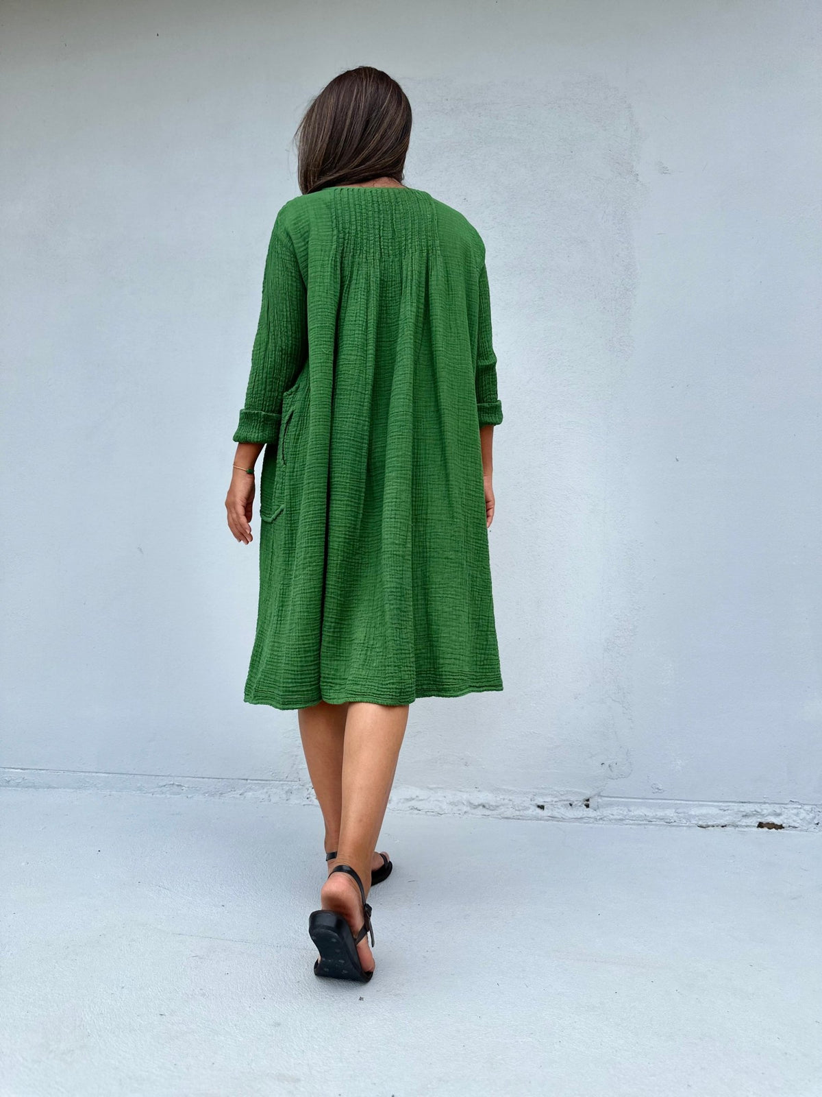Mala Handworks Bree Double Gauze Cotton Dress in Jade