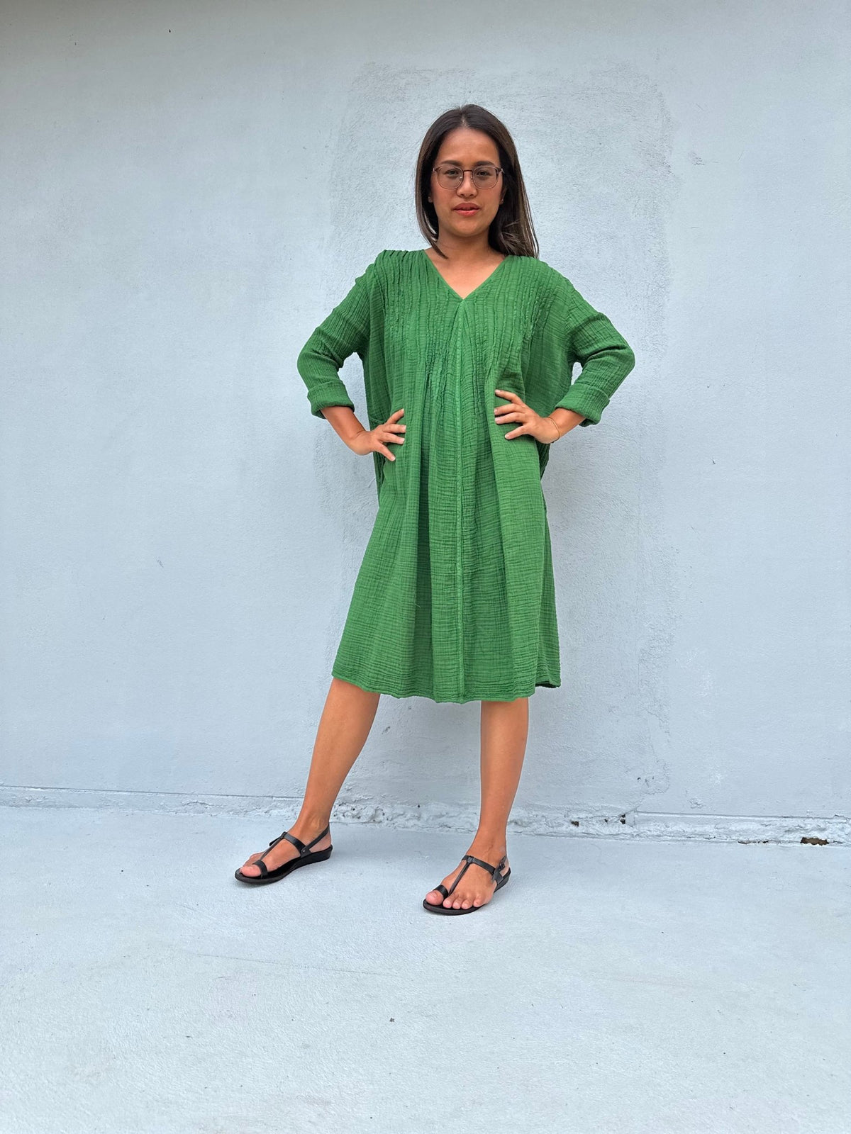 Mala Handworks Bree Double Gauze Cotton Dress in Jade