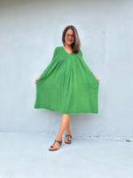 Mala Handworks Bree Double Gauze Cotton Dress in Jade