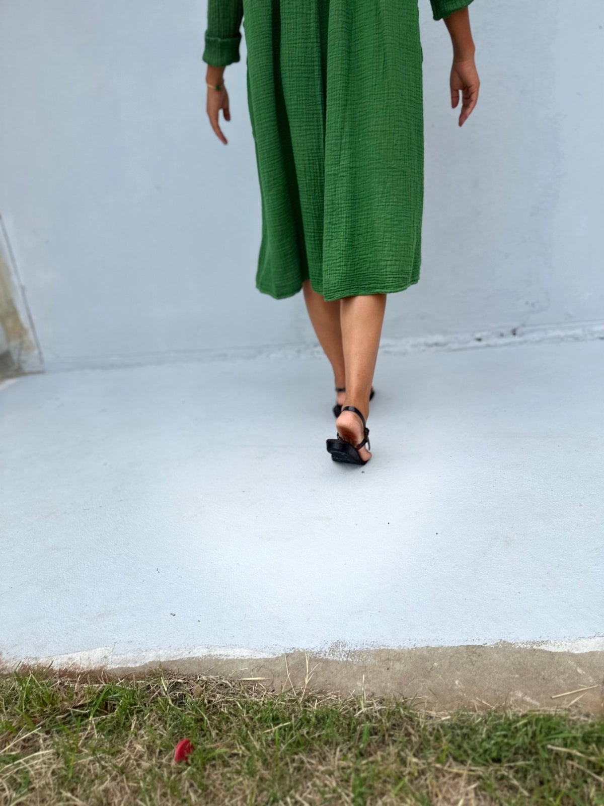Mala Handworks Bree Double Gauze Cotton Dress in Jade
