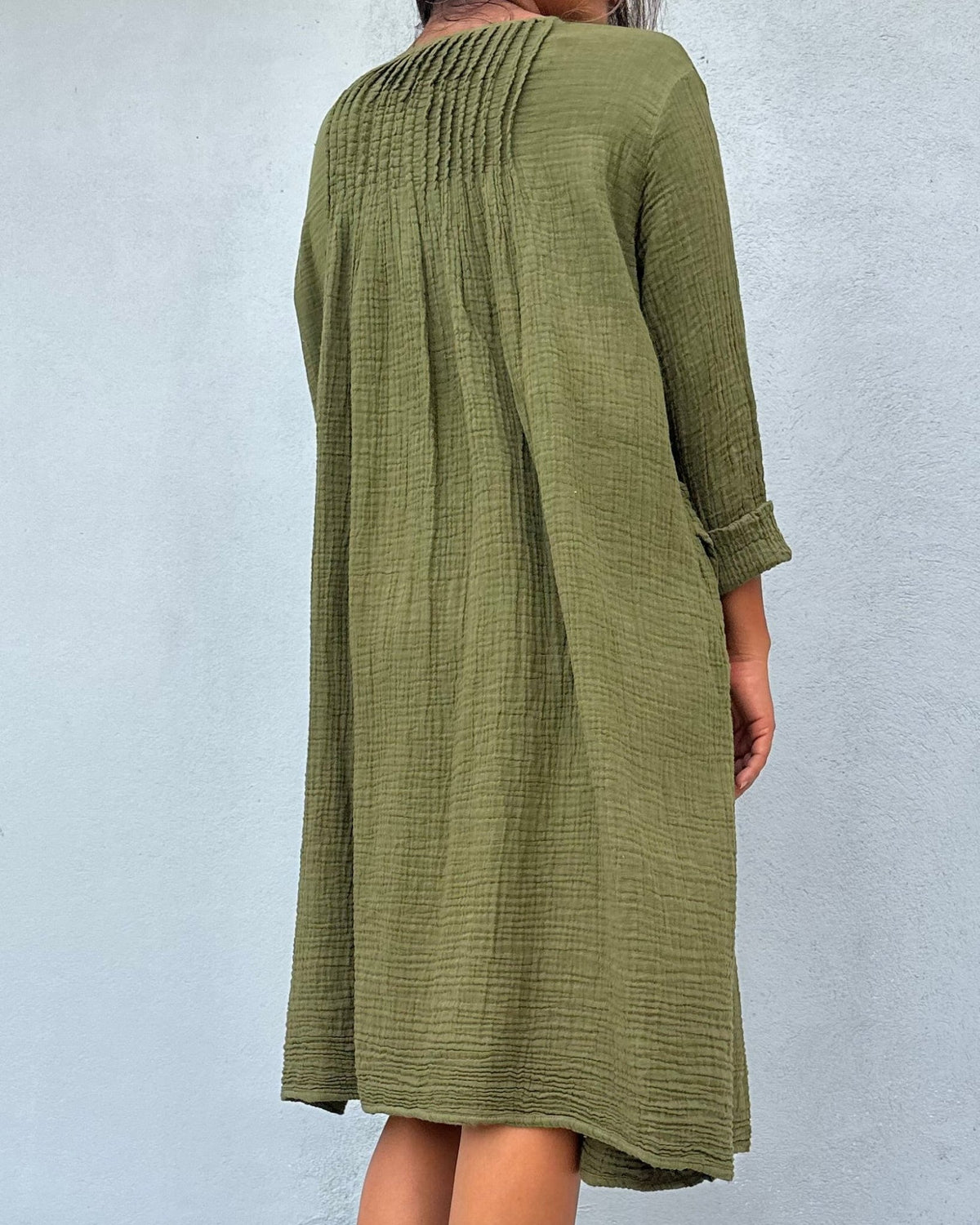 Mala Handworks Bree Double Gauze Cotton Dress in Moss Green