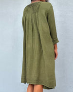 Mala Handworks Bree Double Gauze Cotton Dress in Moss Green