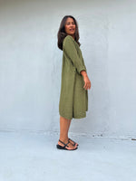 Mala Handworks Bree Double Gauze Cotton Dress in Moss Green