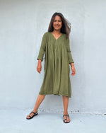 Mala Handworks Bree Double Gauze Cotton Dress in Moss Green