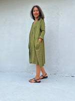 Mala Handworks Bree Double Gauze Cotton Dress in Moss Green