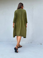 Mala Handworks Bree Double Gauze Cotton Dress in Moss Green