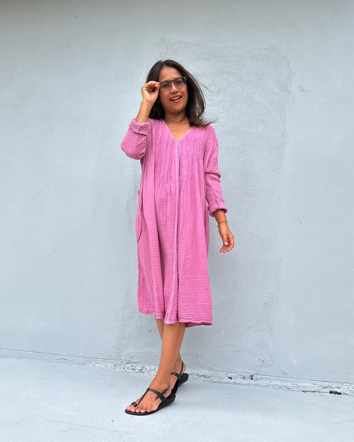 Mala Handworks Bree Double Gauze Cotton Dress in Pink
