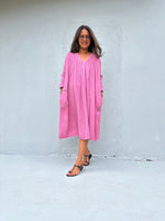 Mala Handworks Bree Double Gauze Cotton Dress in Pink