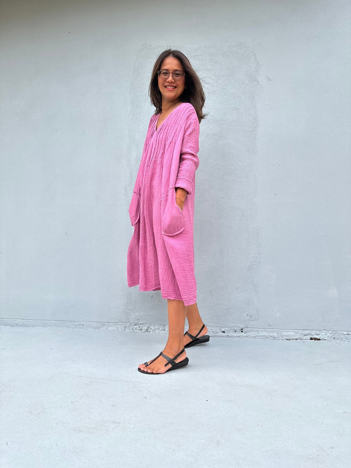 Mala Handworks Bree Double Gauze Cotton Dress in Pink
