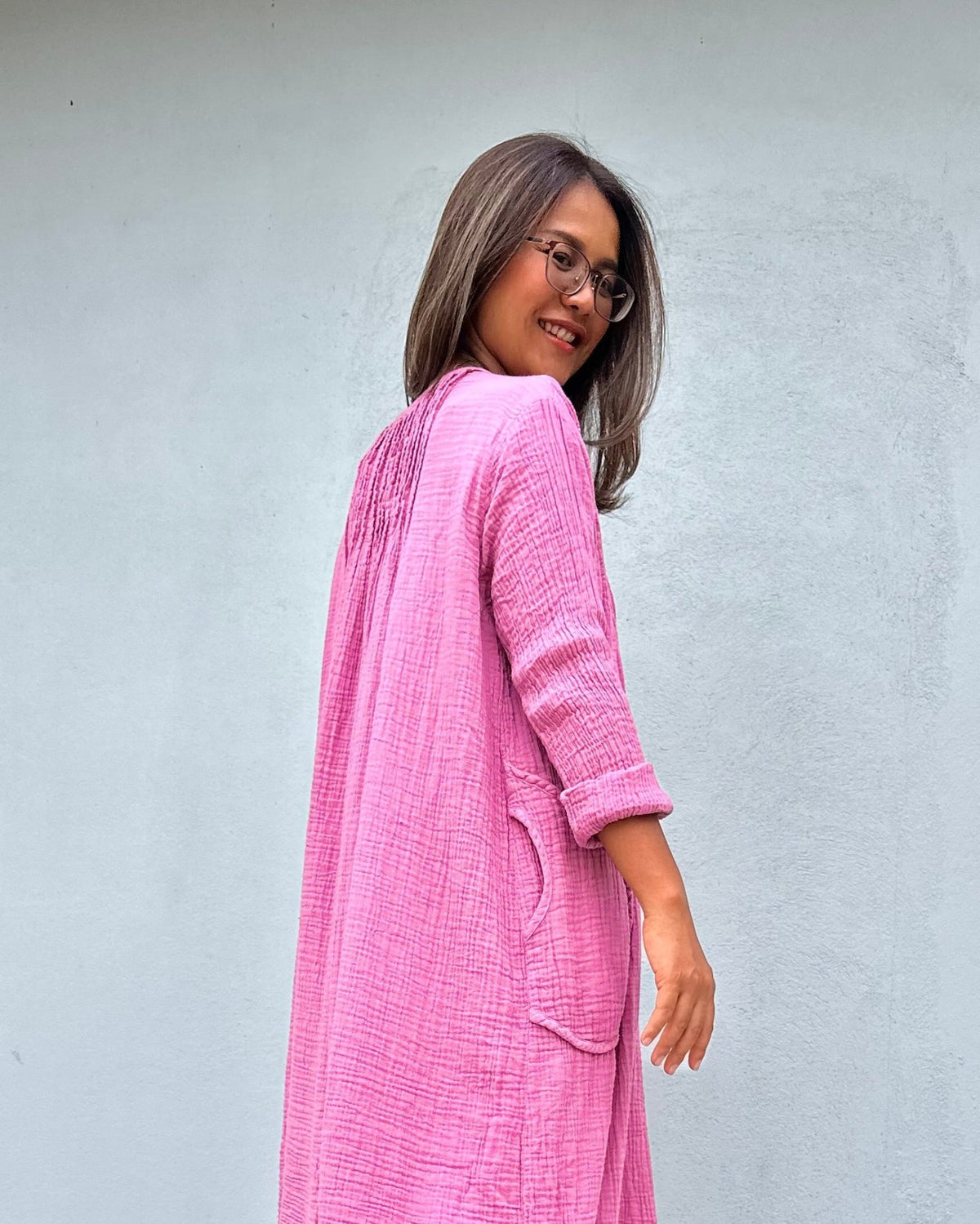 Mala Handworks Bree Double Gauze Cotton Dress in Pink